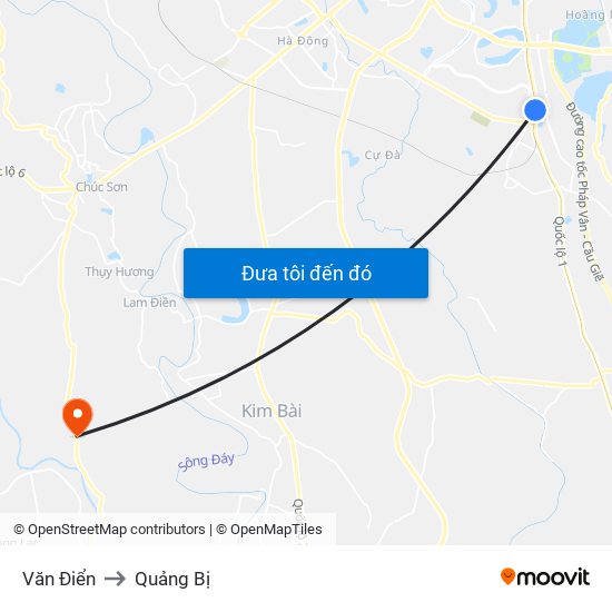 Văn Điển to Quảng Bị map