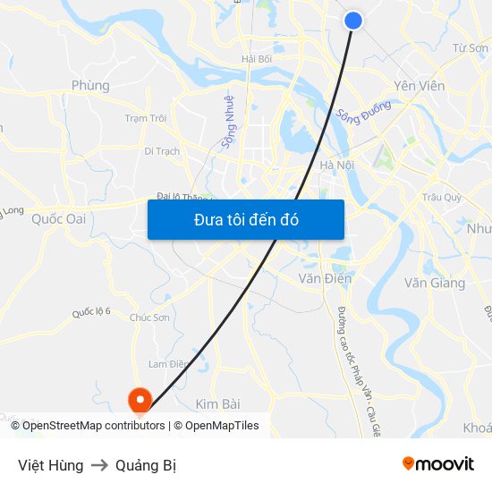 Việt Hùng to Quảng Bị map