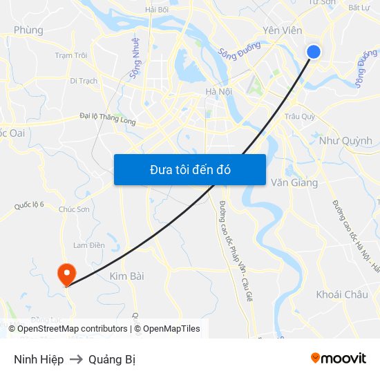 Ninh Hiệp to Quảng Bị map