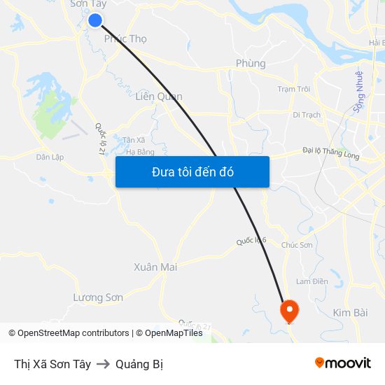 Thị Xã Sơn Tây to Quảng Bị map