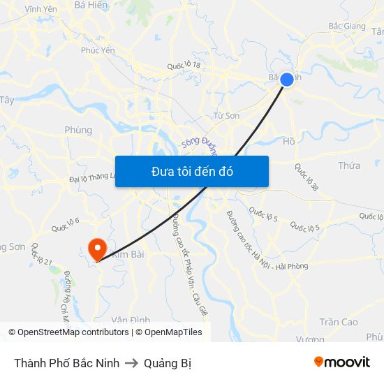 Thành Phố Bắc Ninh to Quảng Bị map