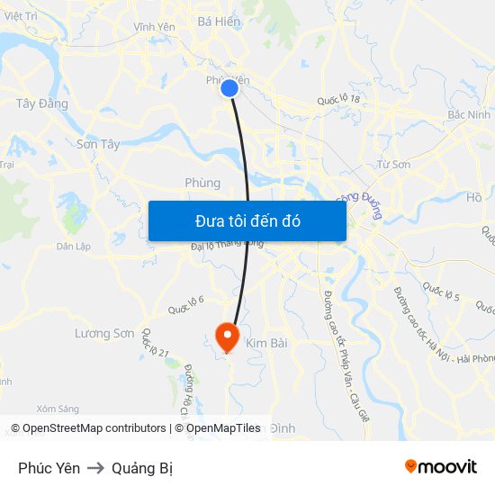 Phúc Yên to Quảng Bị map