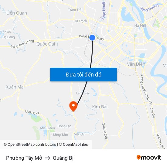 Phường Tây Mỗ to Quảng Bị map