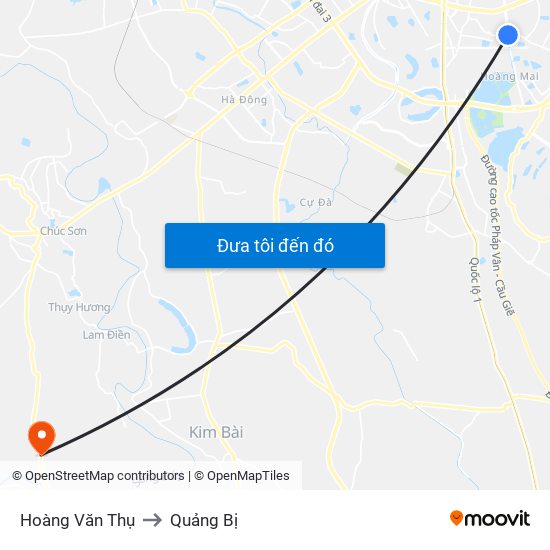Hoàng Văn Thụ to Quảng Bị map