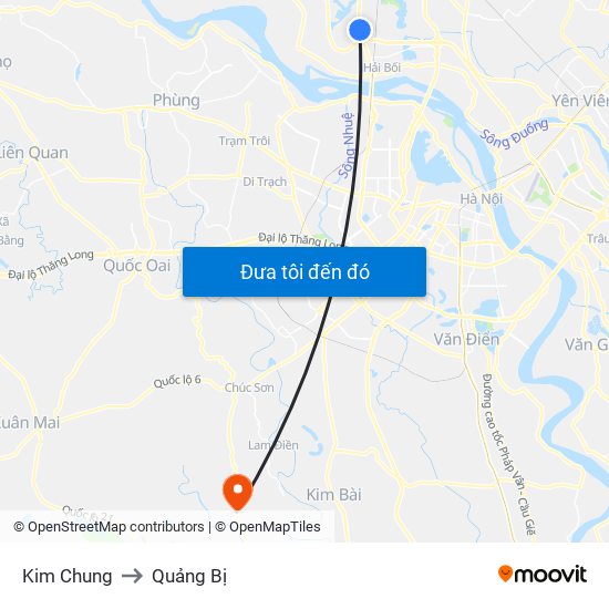 Kim Chung to Quảng Bị map