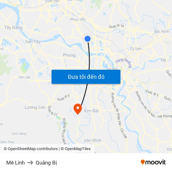 Mê Linh to Quảng Bị map