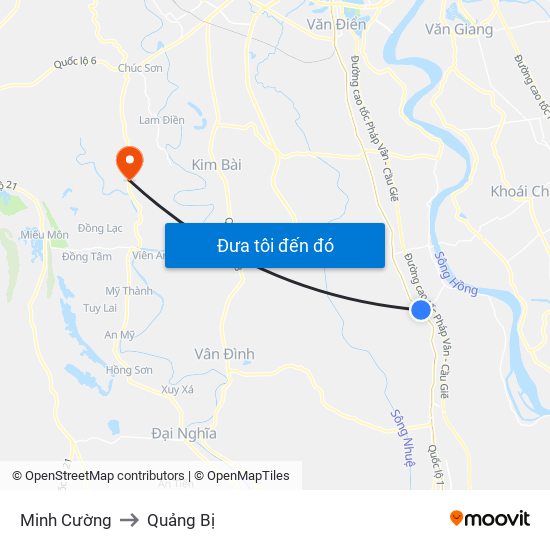 Minh Cường to Quảng Bị map