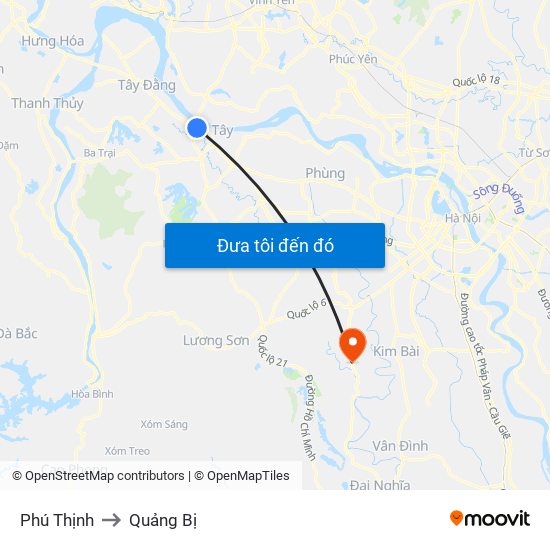 Phú Thịnh to Quảng Bị map