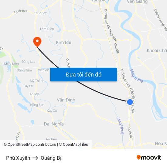 Phú Xuyên to Quảng Bị map