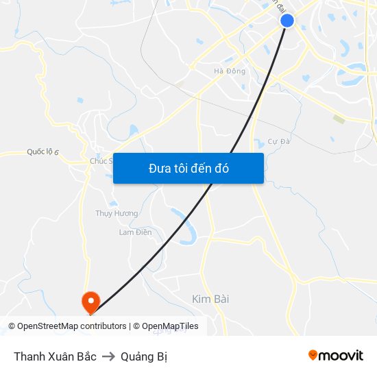 Thanh Xuân Bắc to Quảng Bị map