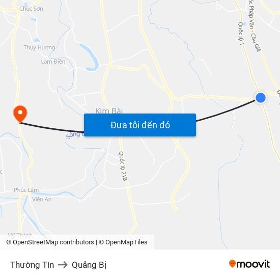 Thường Tín to Quảng Bị map