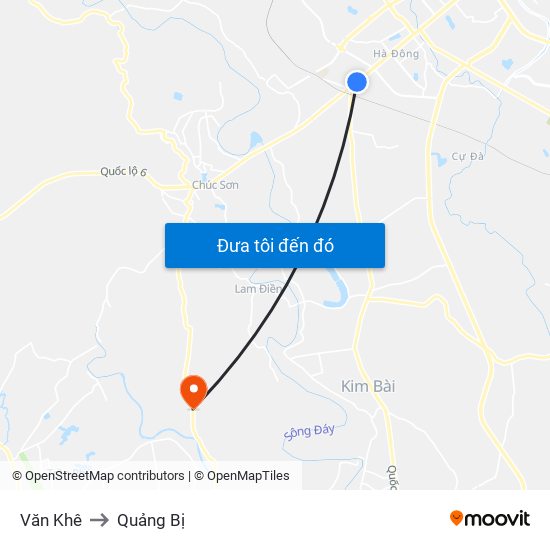 Văn Khê to Quảng Bị map