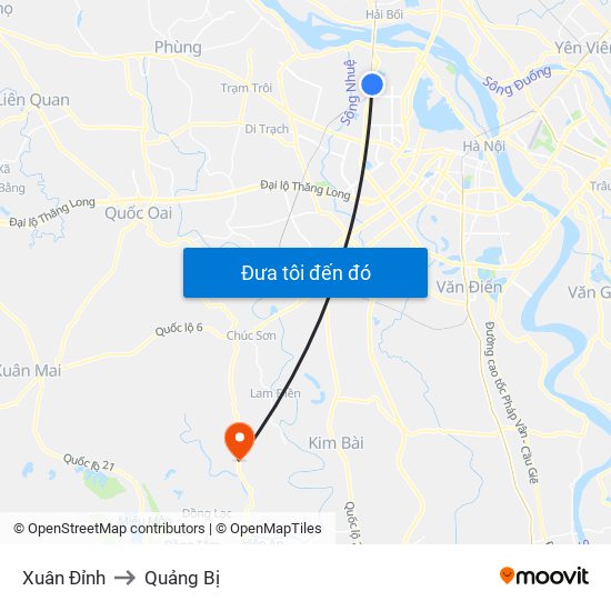 Xuân Đỉnh to Quảng Bị map