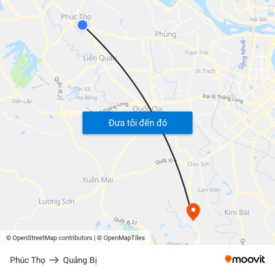 Phúc Thọ to Quảng Bị map