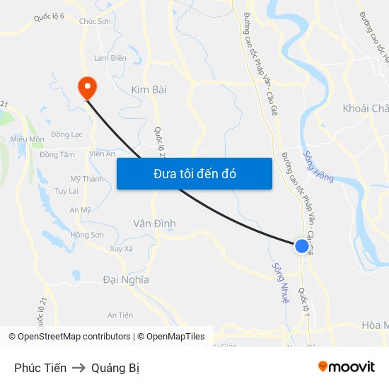 Phúc Tiến to Quảng Bị map