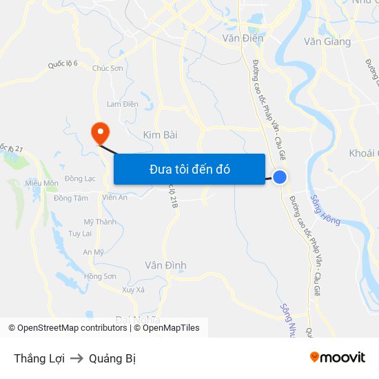 Thắng Lợi to Quảng Bị map