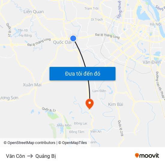 Vân Côn to Quảng Bị map