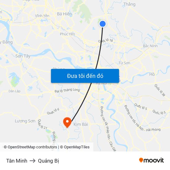 Tân Minh to Quảng Bị map