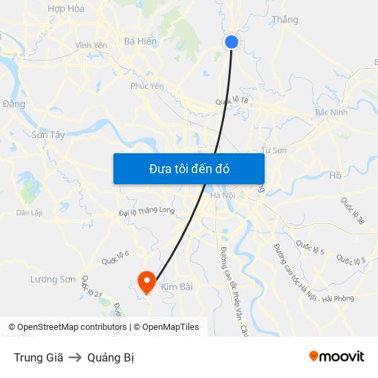 Trung Giã to Quảng Bị map