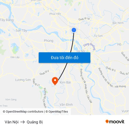 Vân Nội to Quảng Bị map