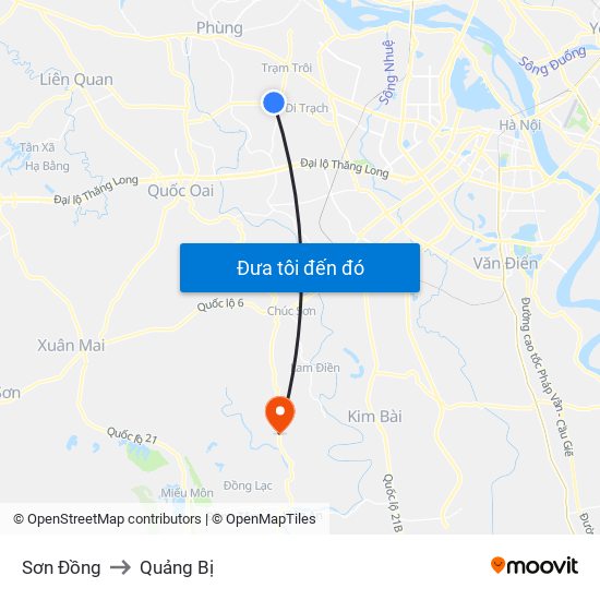 Sơn Đồng to Quảng Bị map