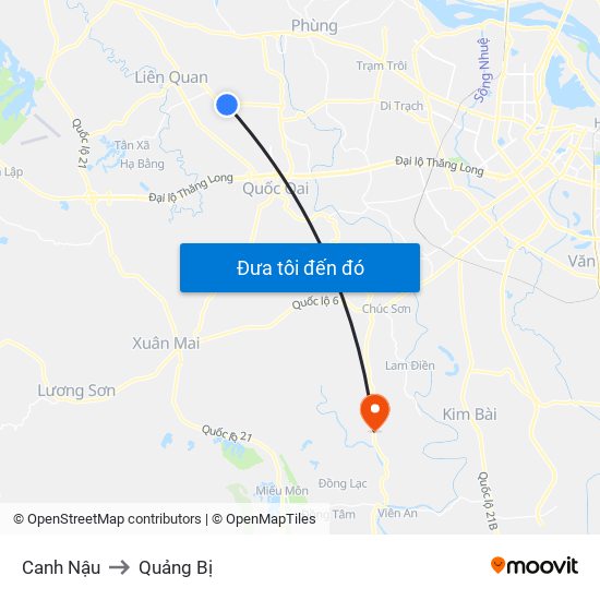 Canh Nậu to Quảng Bị map