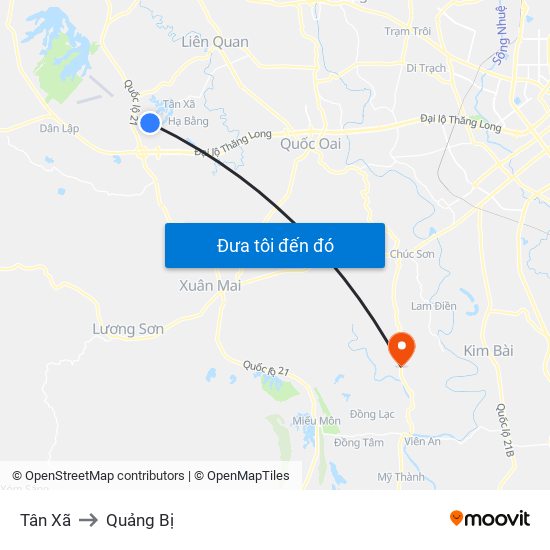 Tân Xã to Quảng Bị map