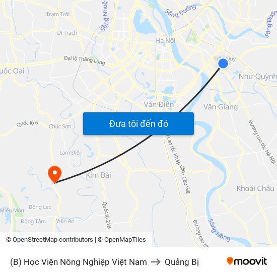 (B) Học Viện Nông Nghiệp Việt Nam to Quảng Bị map