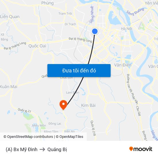 (A) Bx Mỹ Đình to Quảng Bị map