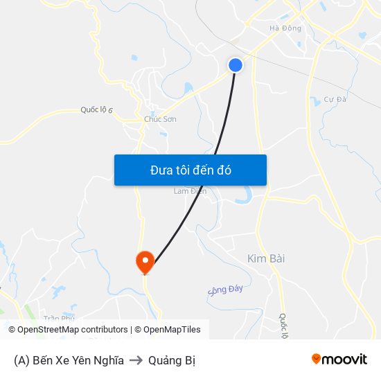 (A) Bến Xe Yên Nghĩa to Quảng Bị map