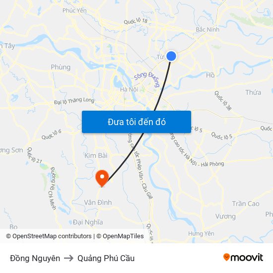 Đồng Nguyên to Quảng Phú Cầu map