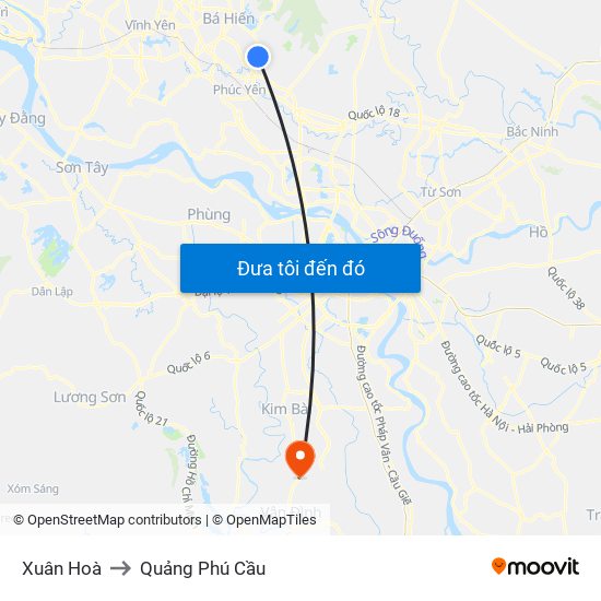 Xuân Hoà to Quảng Phú Cầu map
