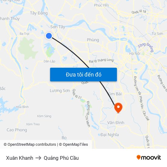 Xuân Khanh to Quảng Phú Cầu map
