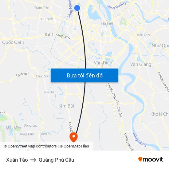 Xuân Tảo to Quảng Phú Cầu map