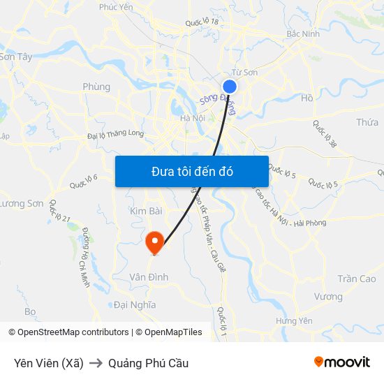 Yên Viên (Xã) to Quảng Phú Cầu map