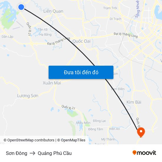 Sơn Đông to Quảng Phú Cầu map