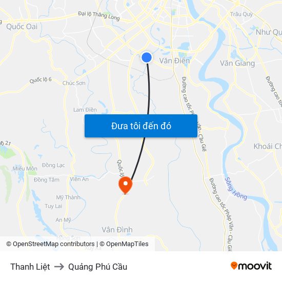 Thanh Liệt to Quảng Phú Cầu map