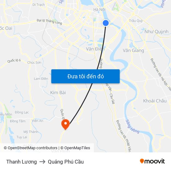 Thanh Lương to Quảng Phú Cầu map