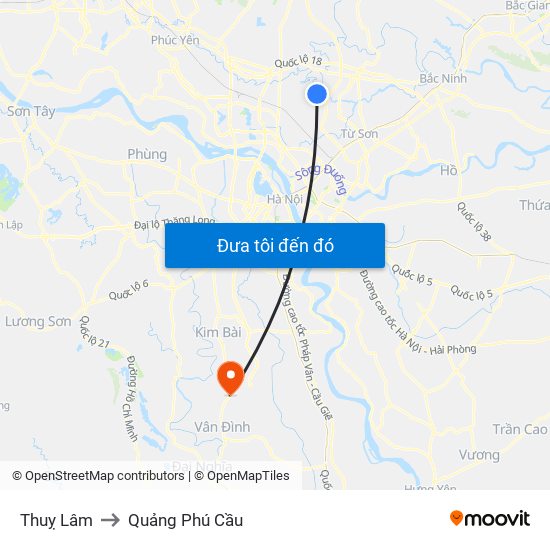 Thuỵ Lâm to Quảng Phú Cầu map