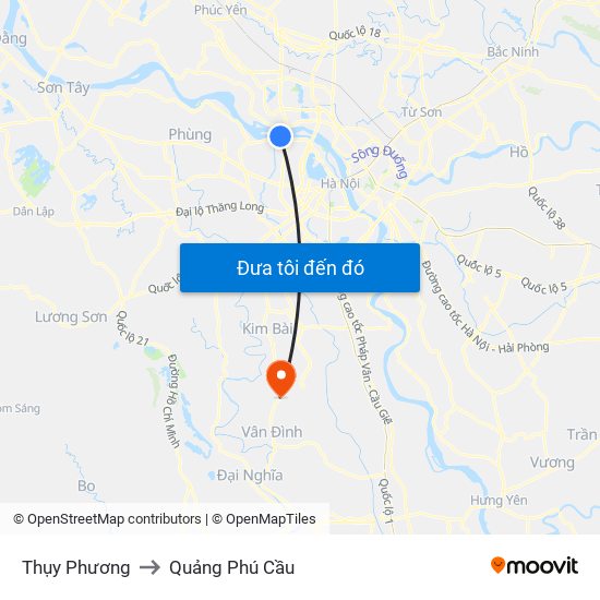 Thụy Phương to Quảng Phú Cầu map