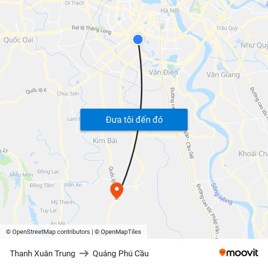 Thanh Xuân Trung to Quảng Phú Cầu map