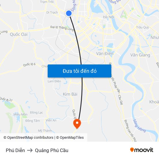 Phú Diễn to Quảng Phú Cầu map