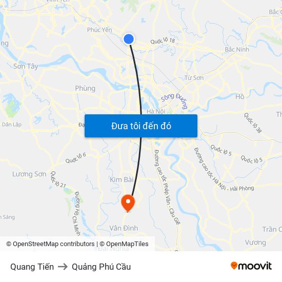 Quang Tiến to Quảng Phú Cầu map