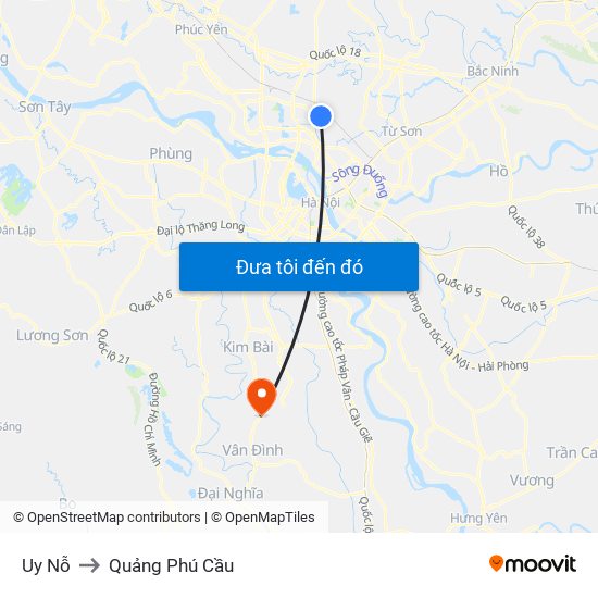 Uy Nỗ to Quảng Phú Cầu map