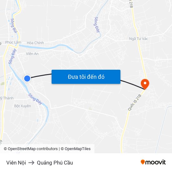 Viên Nội to Quảng Phú Cầu map
