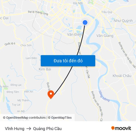 Vĩnh Hưng to Quảng Phú Cầu map