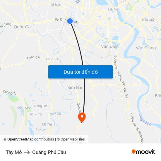 Tây Mỗ to Quảng Phú Cầu map