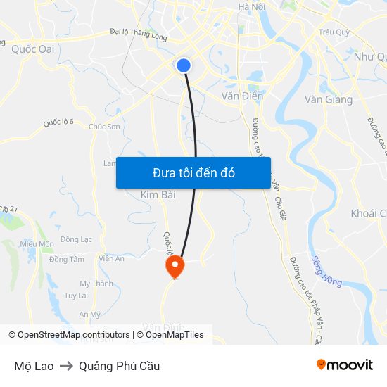 Mộ Lao to Quảng Phú Cầu map