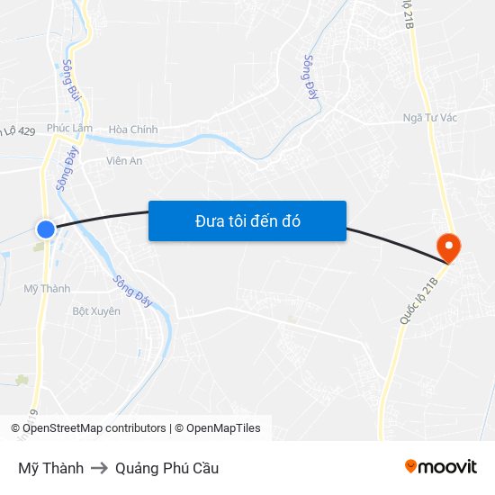 Mỹ Thành to Quảng Phú Cầu map