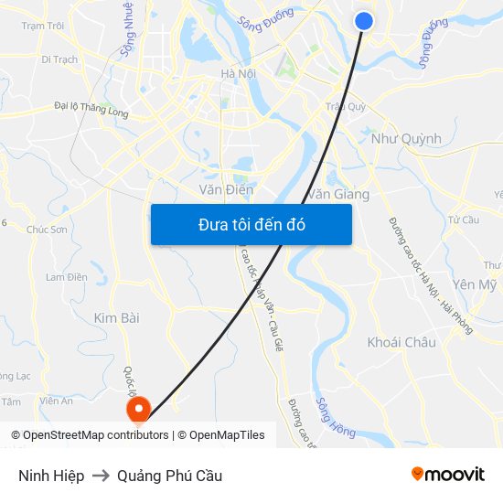 Ninh Hiệp to Quảng Phú Cầu map